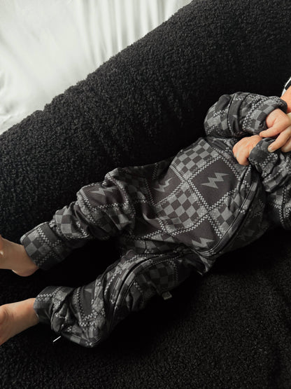 Charcoal Checks Bamboo Zipper Romper