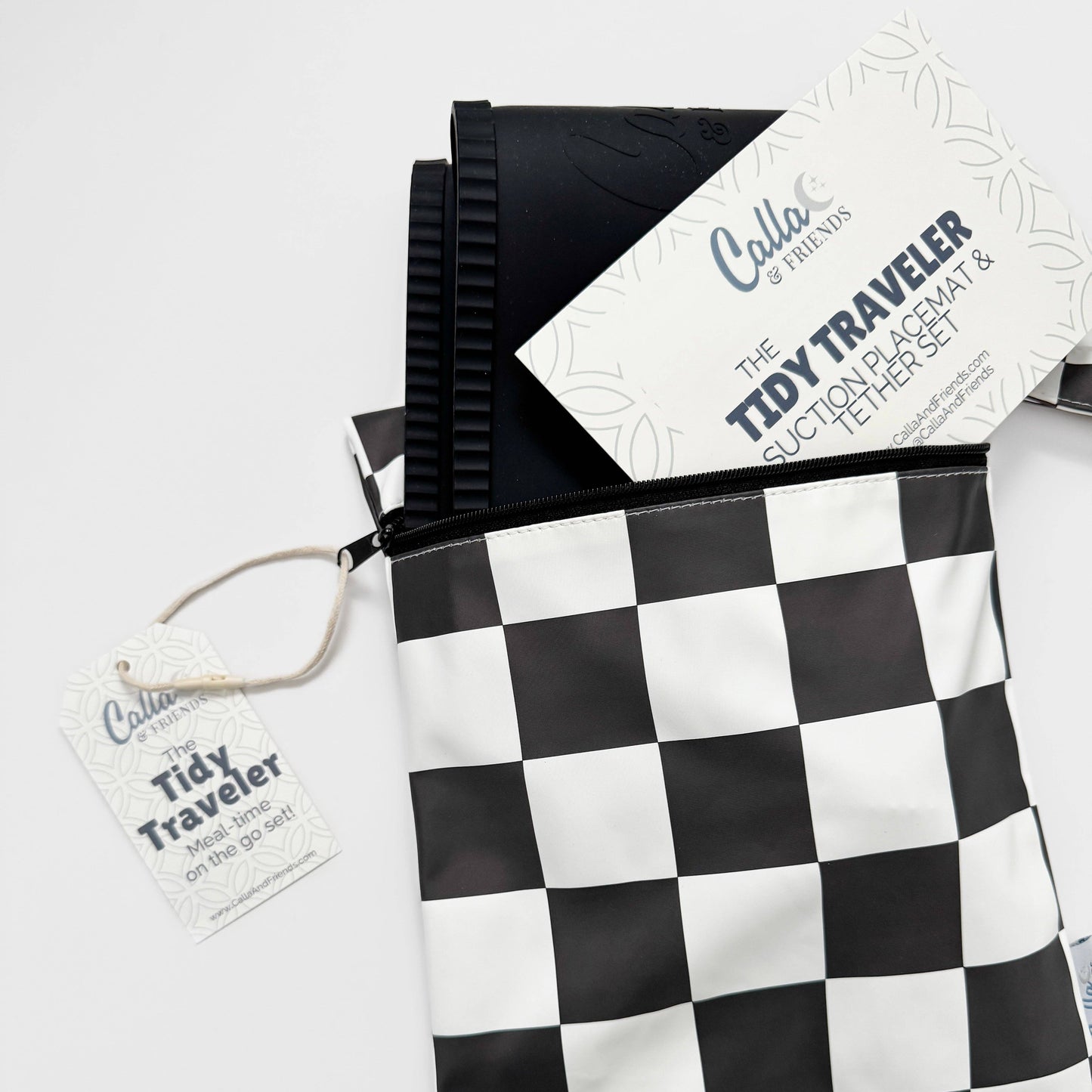 The Tidy Traveler - Solid Placemat Set: Black Checkered