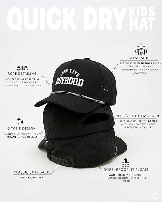 Black Long Live Boyhood Water Resistant Snapback Hat - Boys