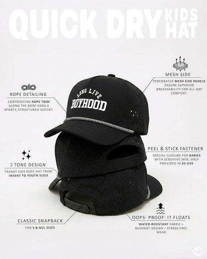 Black Long Live Boyhood Water Resistant Snapback Hat - Boys