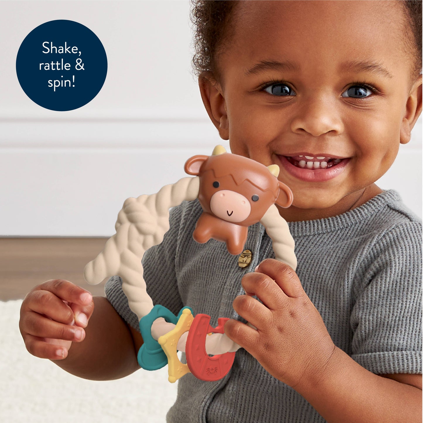 Ritzy Rattle Silicone Teether Rattles: Highland Cow