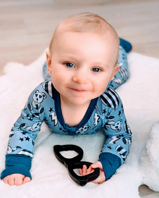 Beary Blue Zipper Bamboo Romper Footie