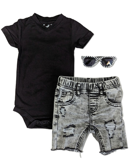 Black V-Neck Bamboo Onesie