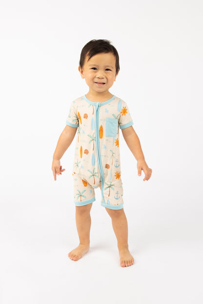 Chasing Waves Surfboard Bamboo Baby Shortie Romper
