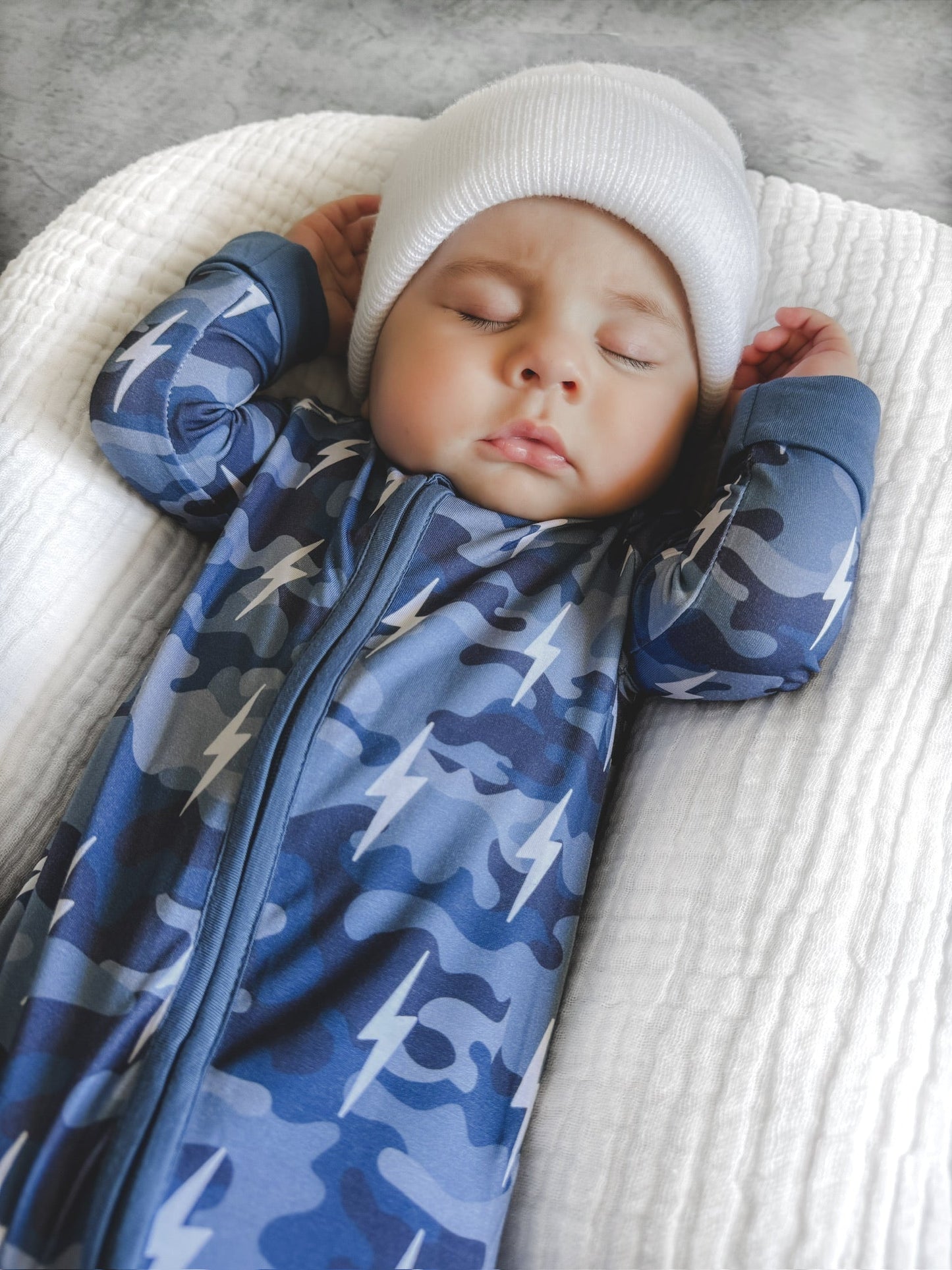 Bamboo Zip Romper | Blue Camo Bolts - COLLECTIVE