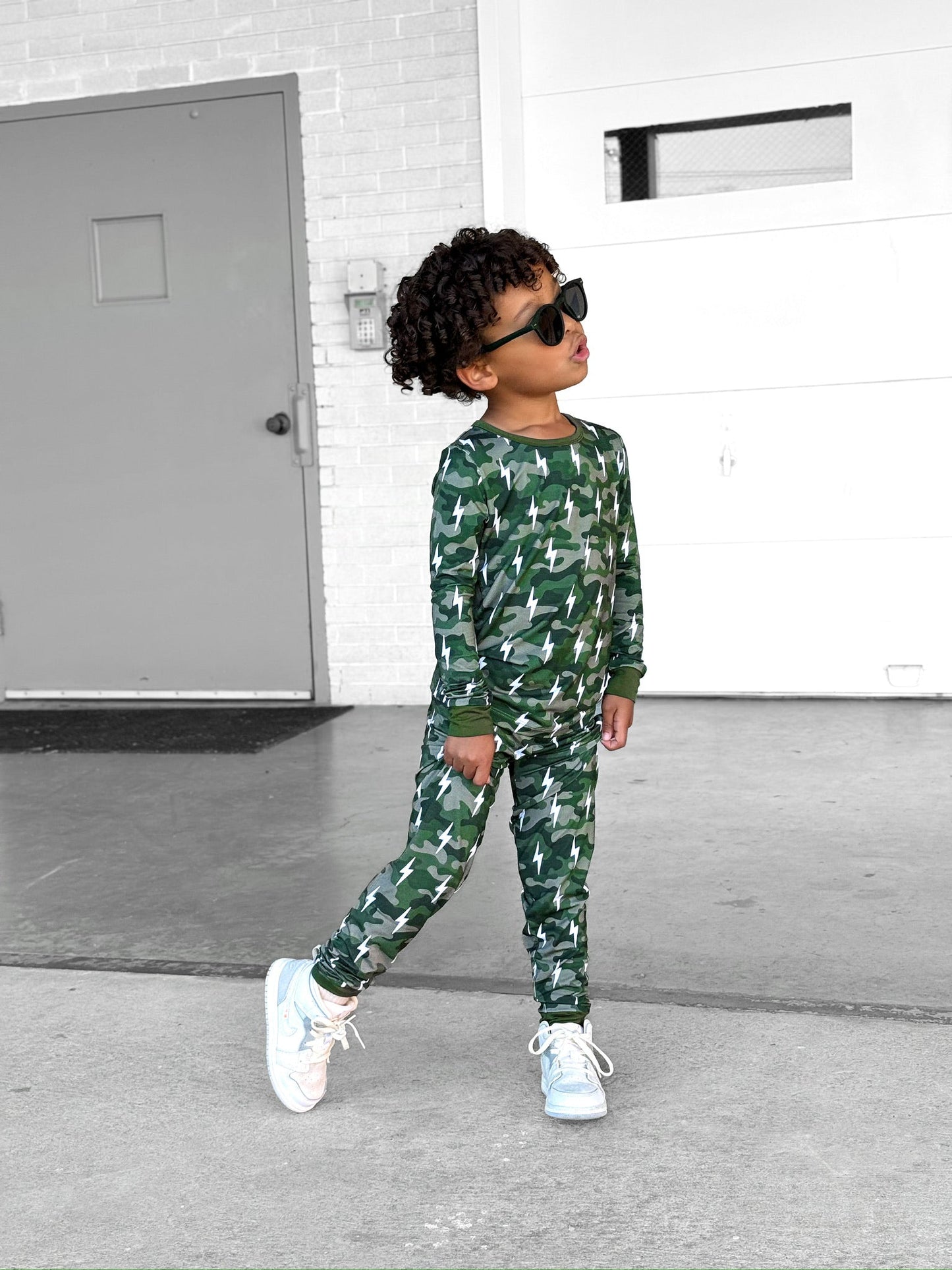 Bamboo Two Piece Set | Green Camo Bolts - COLLECTIVE