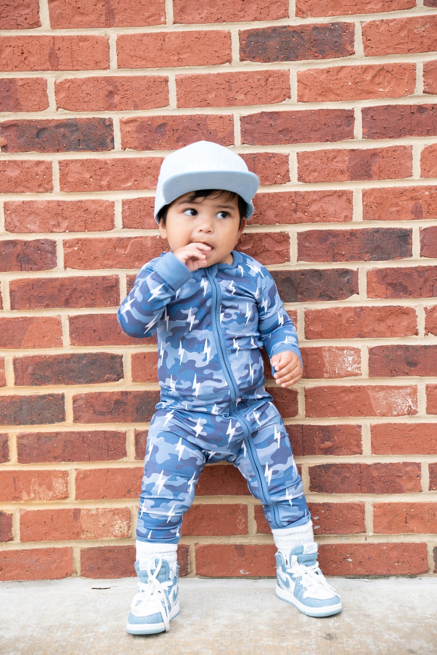Bamboo Zip Romper | Blue Camo Bolts - COLLECTIVE