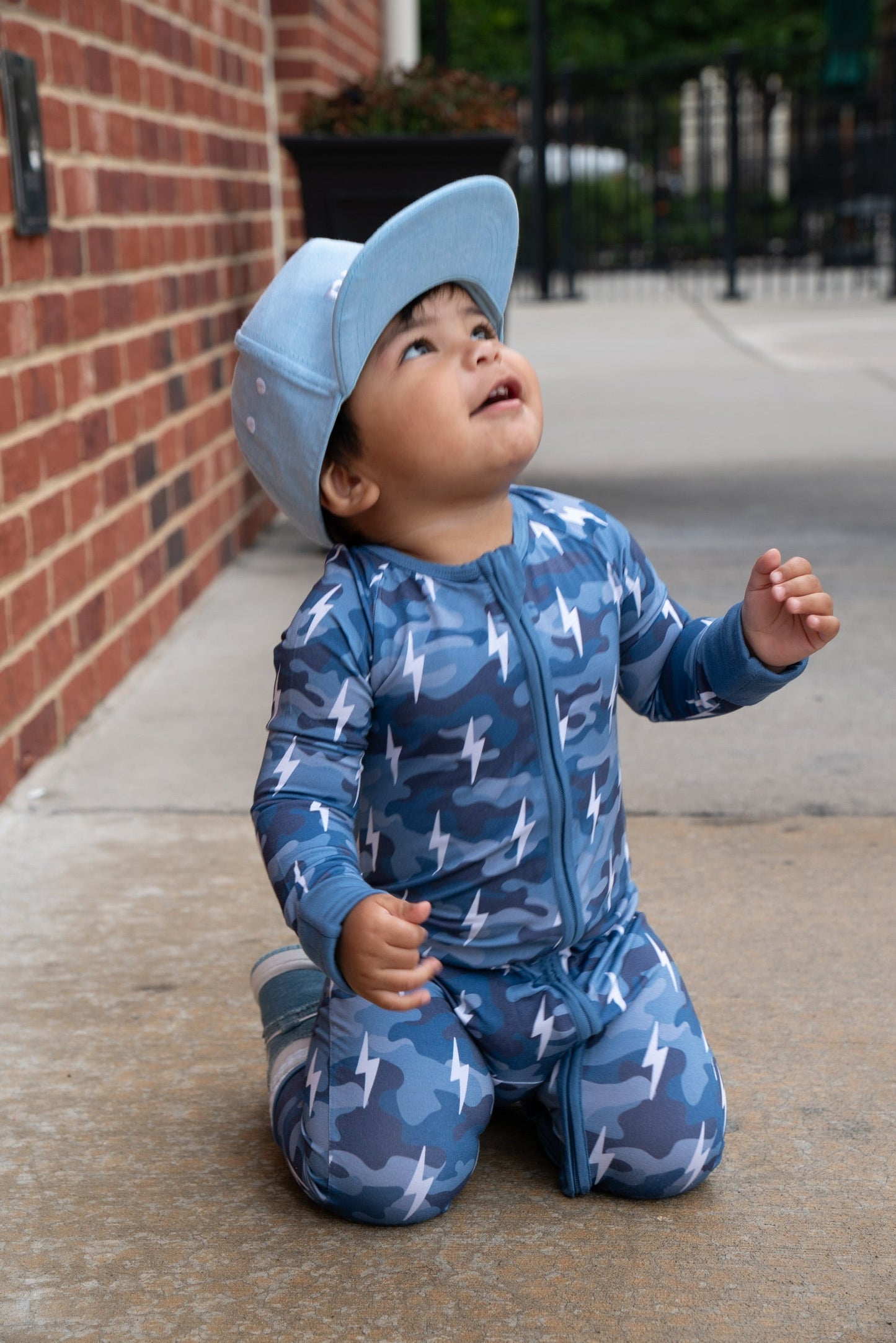 Bamboo Zip Romper | Blue Camo Bolts - COLLECTIVE