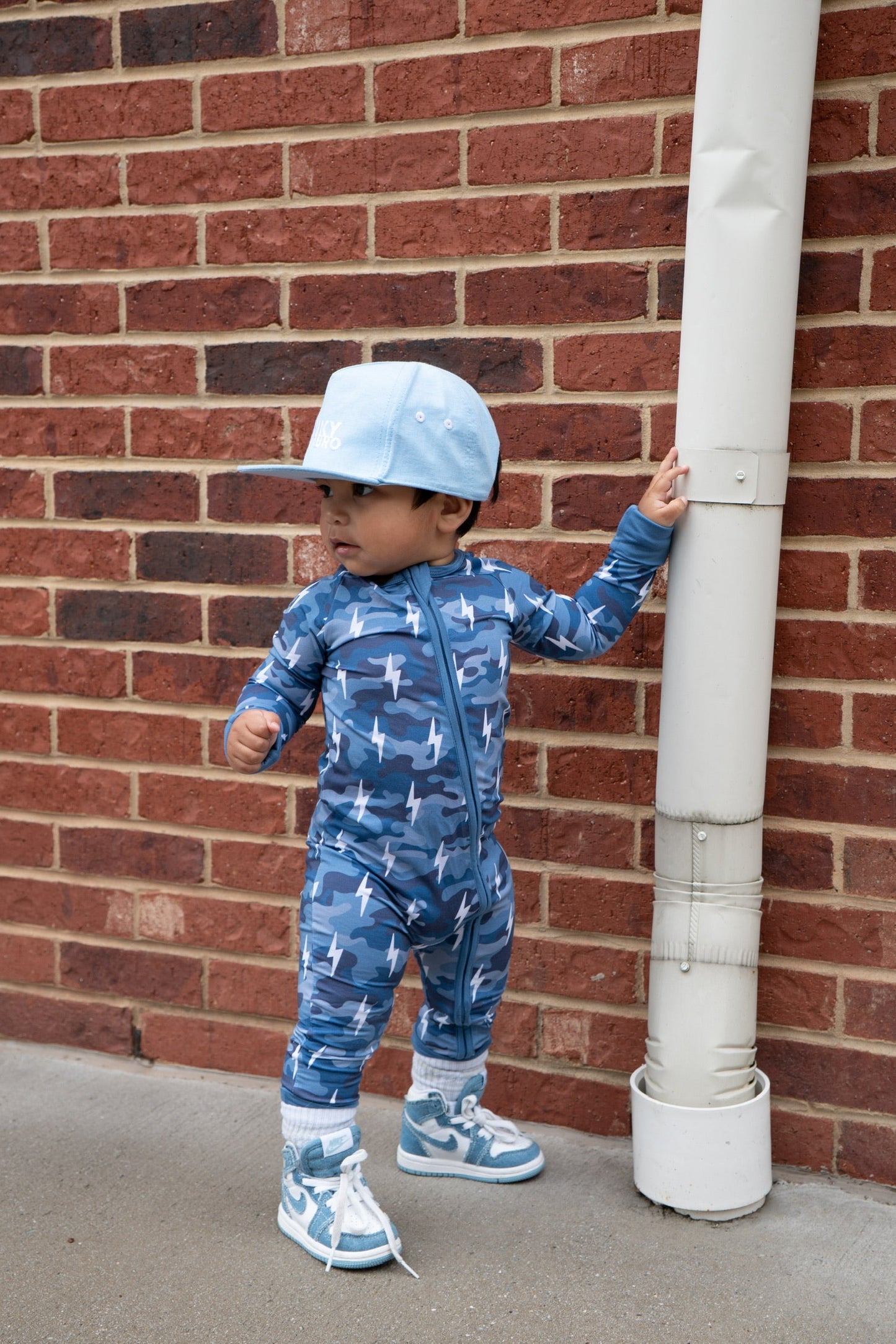 Bamboo Zip Romper | Blue Camo Bolts - COLLECTIVE