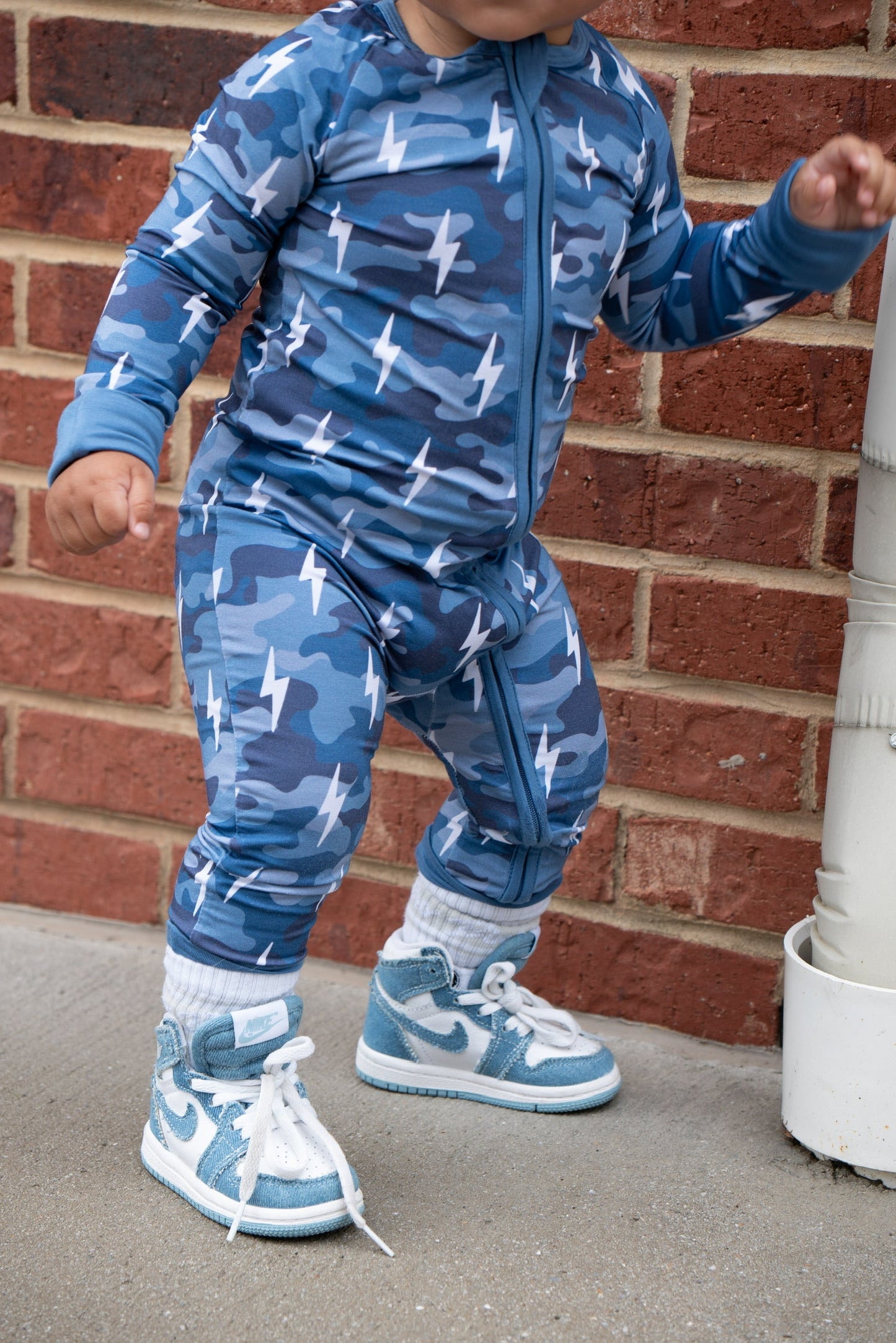 Bamboo Zip Romper | Blue Camo Bolts - COLLECTIVE