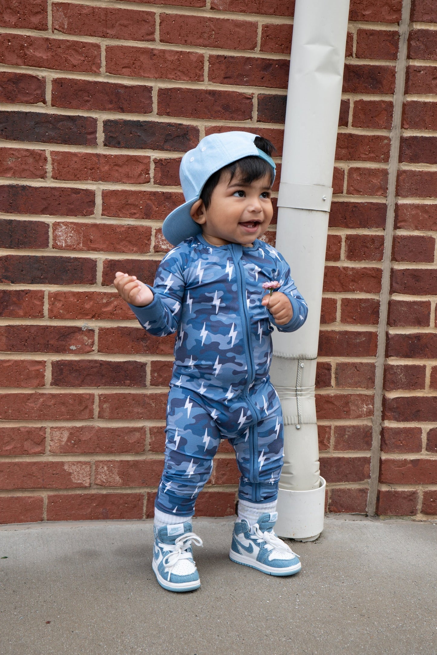 Bamboo Zip Romper | Blue Camo Bolts - COLLECTIVE