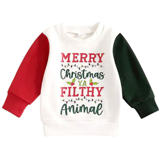 Merry Christmas Ya Filthy Animal Toddler Color Block Sweatshirt