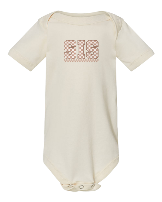 Beige Checkered Sis Matching Infant and Toddler Tee