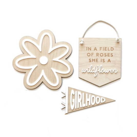 Girlhood Shelf Sign, Kids Nursery Room Decor, Baby Shelf Sign