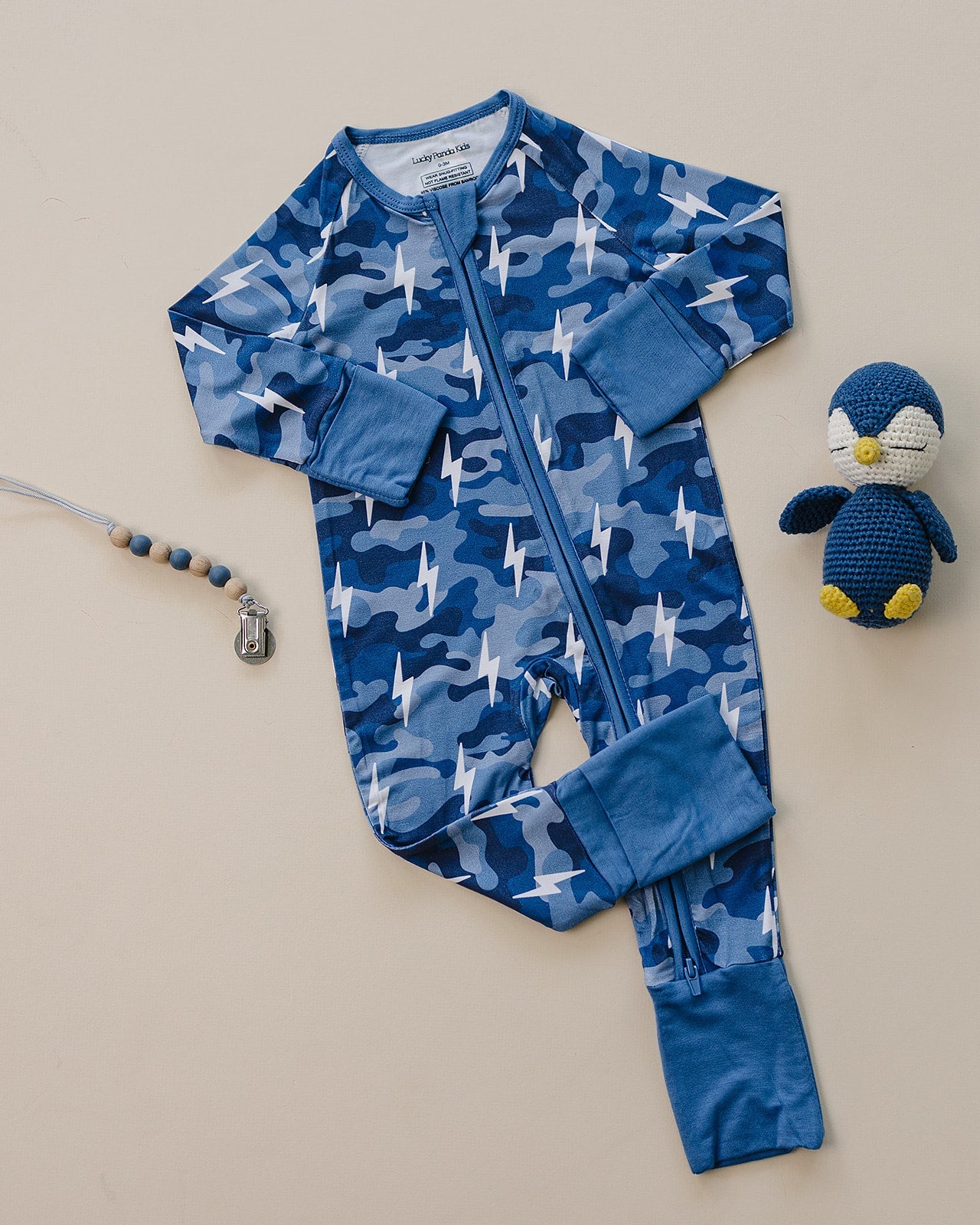 Bamboo Zip Romper | Blue Camo Bolts - COLLECTIVE