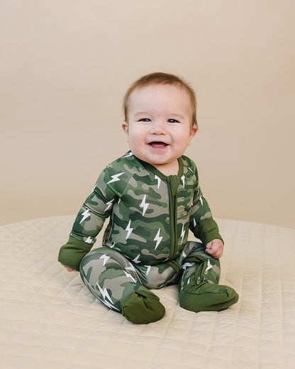 Bamboo Zip Romper | Green Camo Bolts - COLLECTIVE