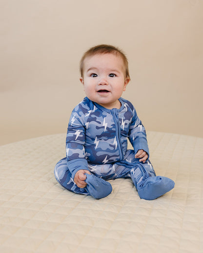 Bamboo Zip Romper | Blue Camo Bolts - COLLECTIVE