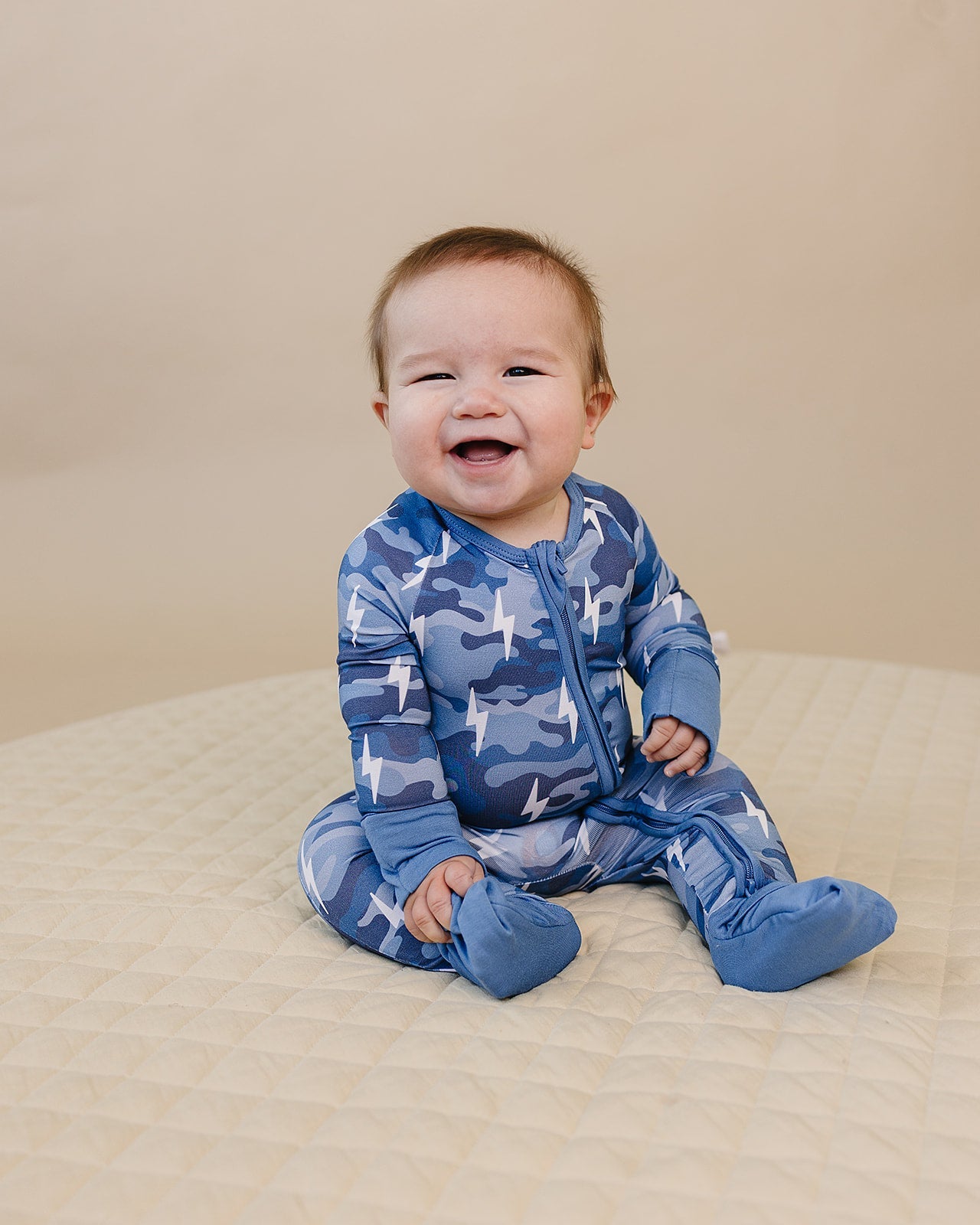 Bamboo Zip Romper | Blue Camo Bolts - COLLECTIVE