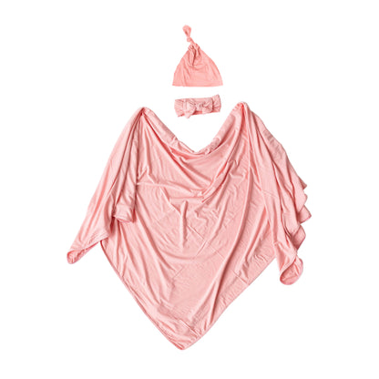 Newborn Swaddle & Receiving Blanket with Hat & Headband: Pink