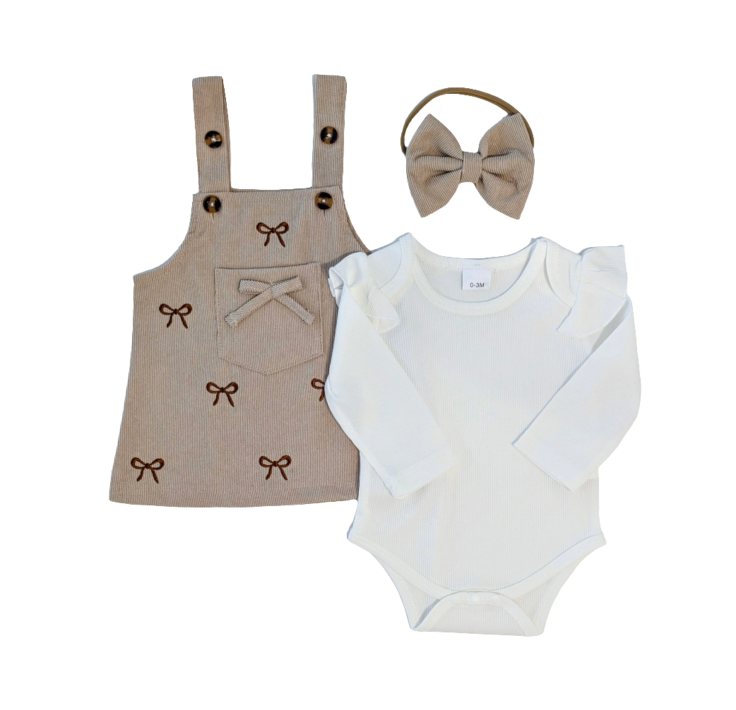 Bows Suspender Dress Three Piece Set - Baby Girls