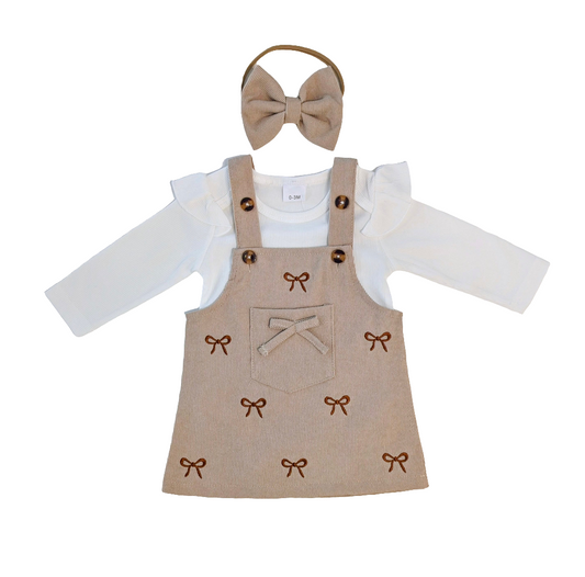 Bows Suspender Dress Three Piece Set - Baby Girls