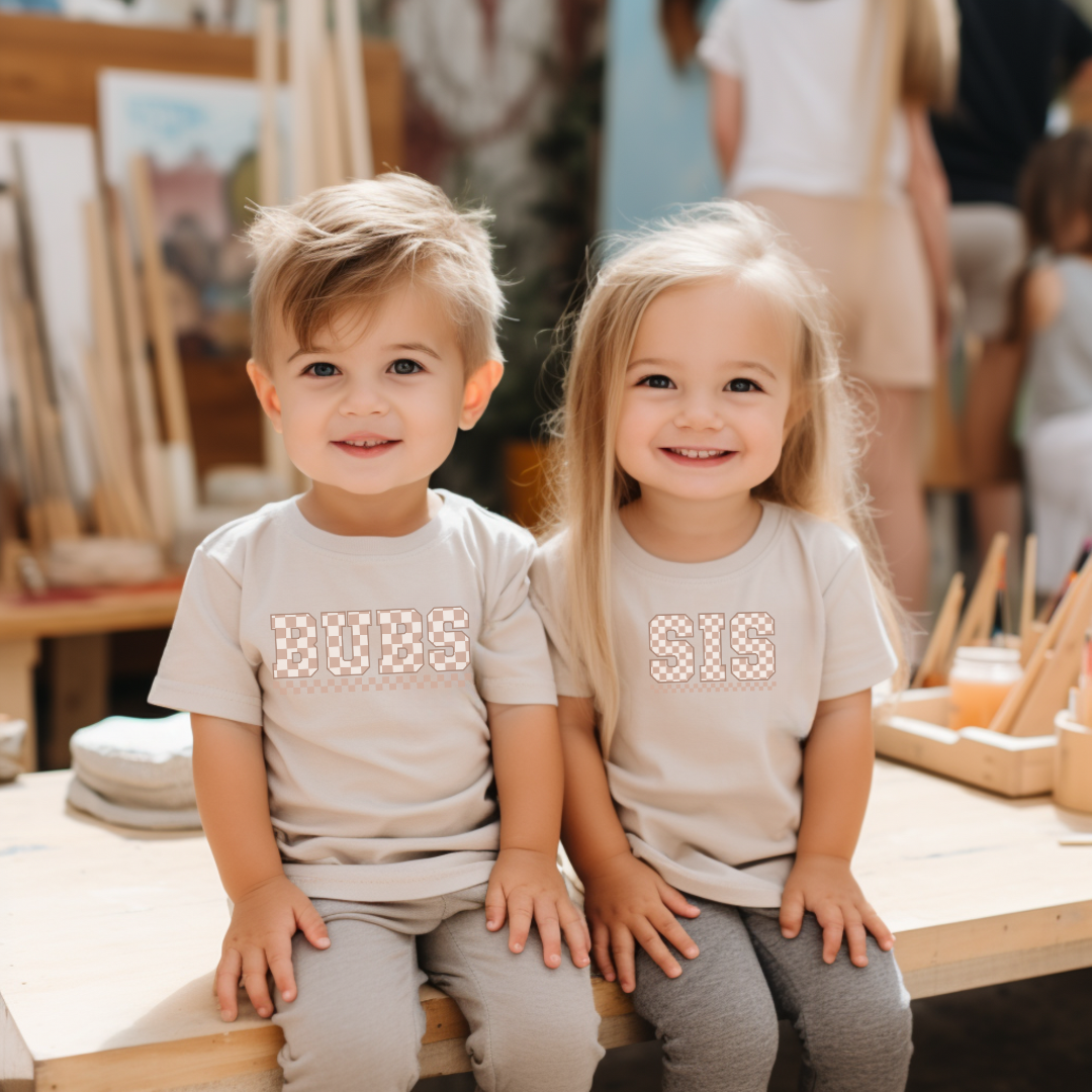 Beige Checkered Sis Matching Infant and Toddler Tee