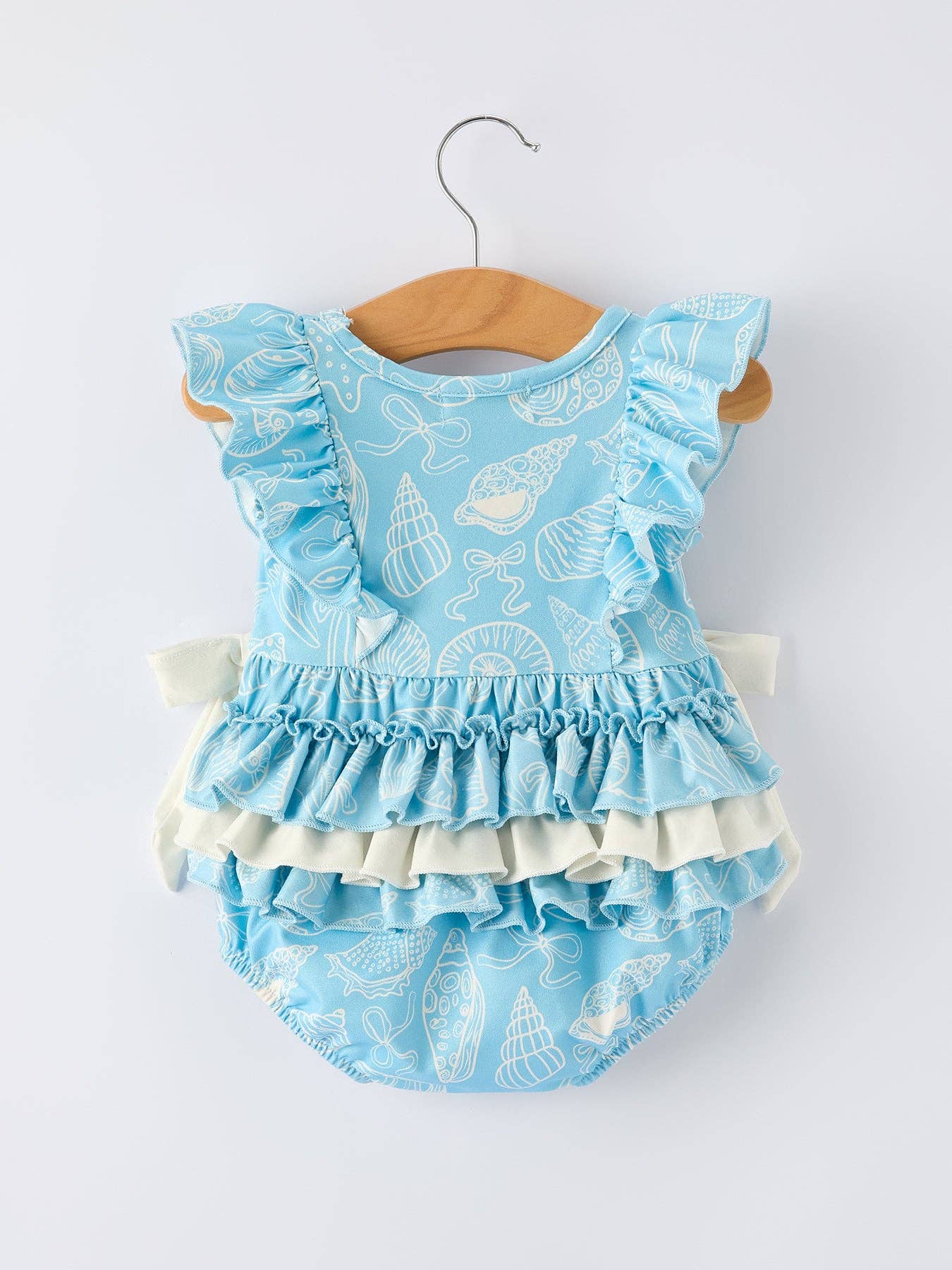 Seashells + Ocean Girls Romper Bow Ruffle