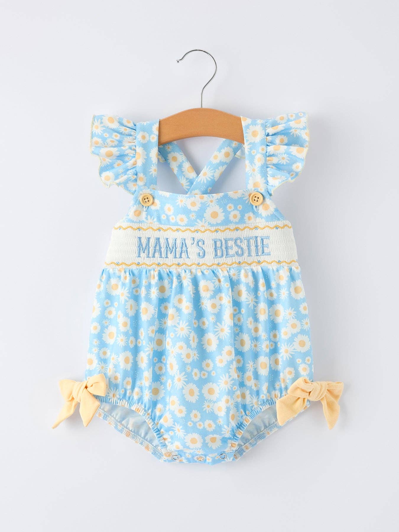 MAMA'S BESTIE Daisy Smocked Baby Girl Romper