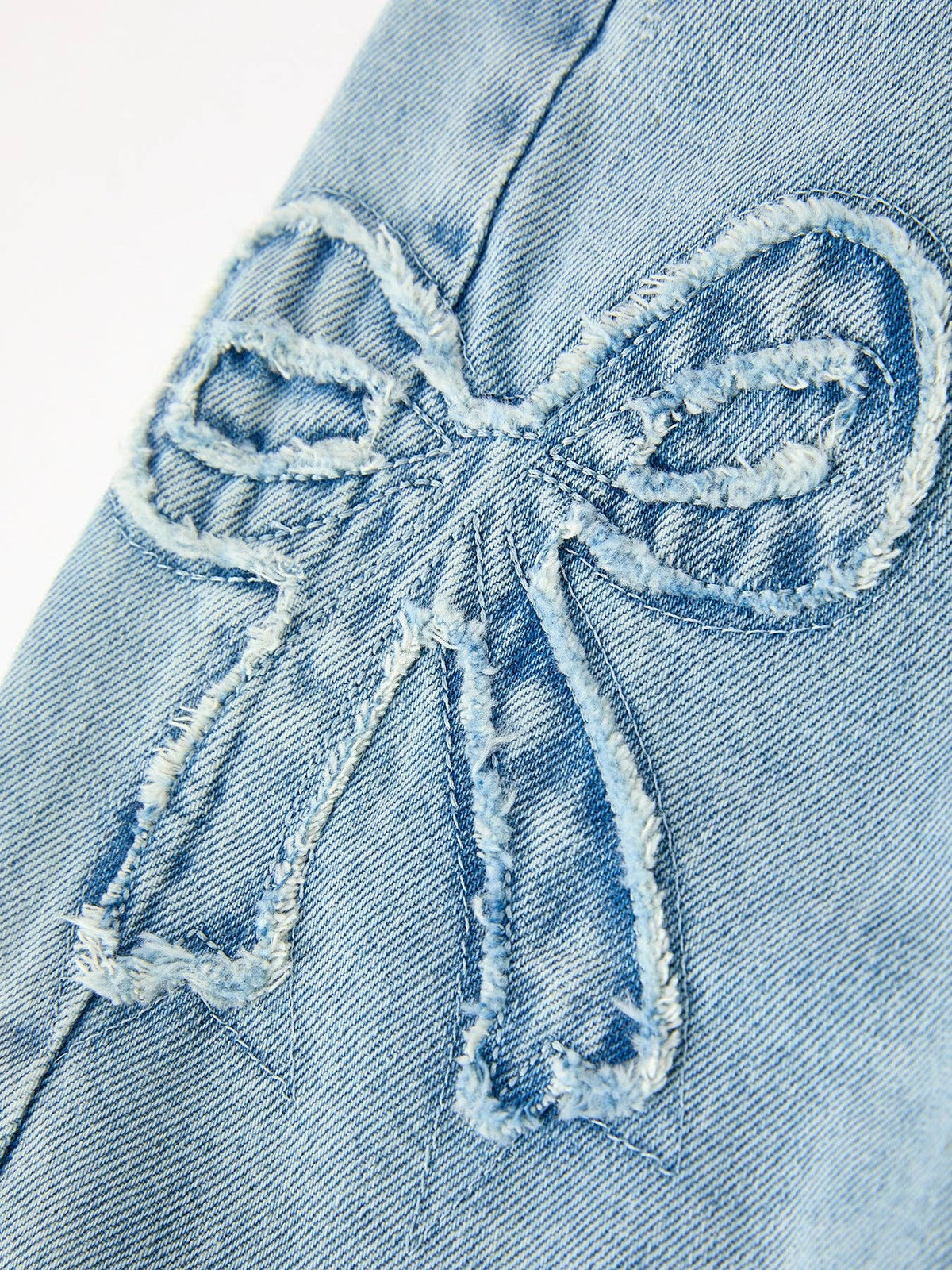 Girls Light Wash Bow Relaxed Denim Jeans