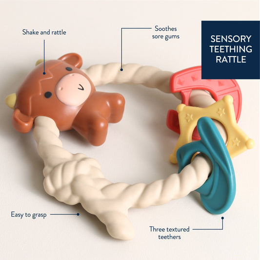 Ritzy Rattle Silicone Teether Rattles: Highland Cow