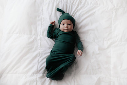 Forest Green Ribbed Knotted Gown: Gown Only