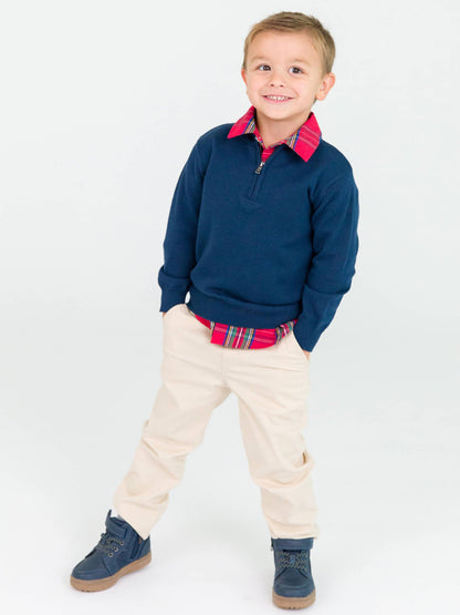 Boys Dark Navy Quarter-Zip Sweater: Blue