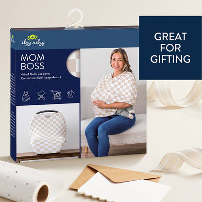Taupe Checkerboard Mom Boss 4-in-1 multi-use cover - Nursing