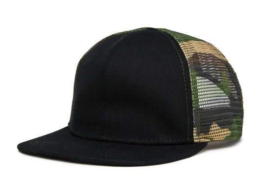 Black & Camo Mesh Snapback Hat - Kids
