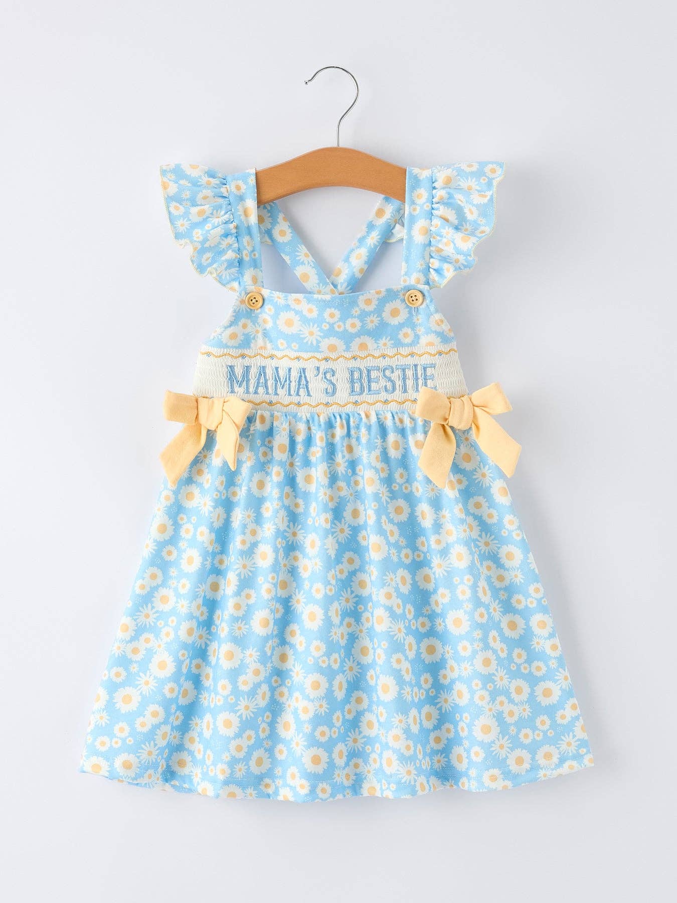MAMA'S BESTIE Daisy Smocked Girl's Ruffle Dress
