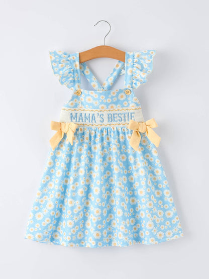 MAMA'S BESTIE Daisy Smocked Girl's Ruffle Dress