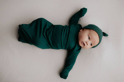 Forest Green Ribbed Knotted Gown: Gown Only