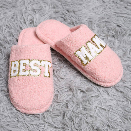 BEST MAMA Chenille Patched Home Slippers: PINK