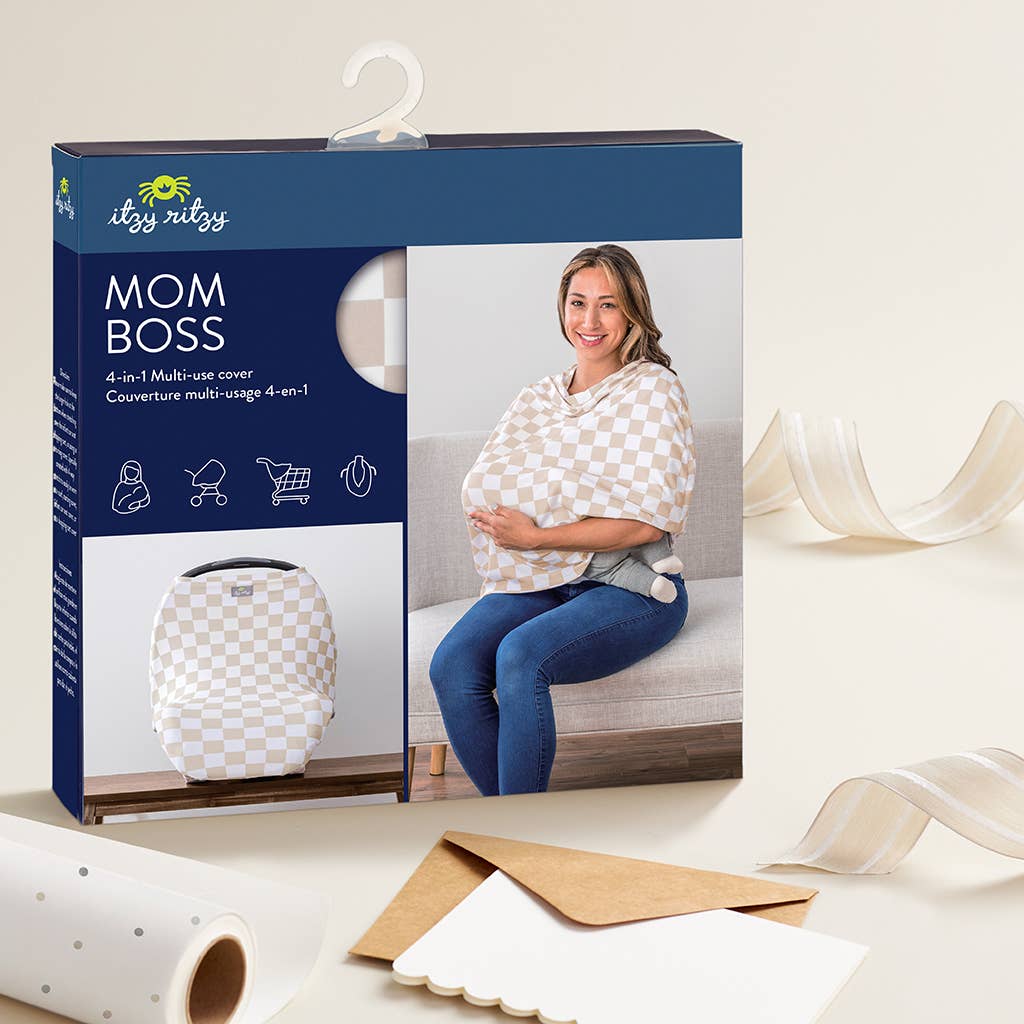Taupe Checkerboard Mom Boss 4-in-1 multi-use cover - Nursing