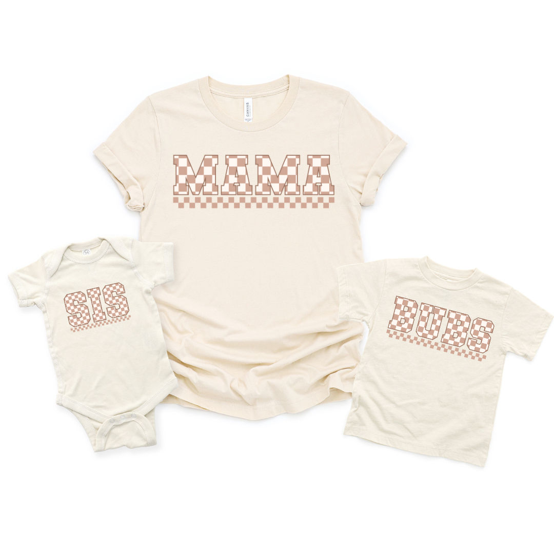 Beige Checkered Sis Matching Infant and Toddler Tee