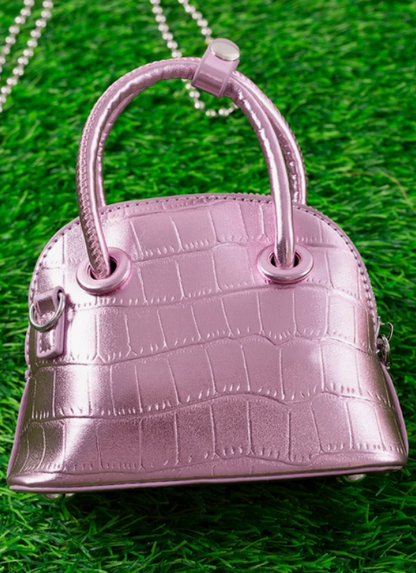 Metallic Pink Textured Girls Mini Purse