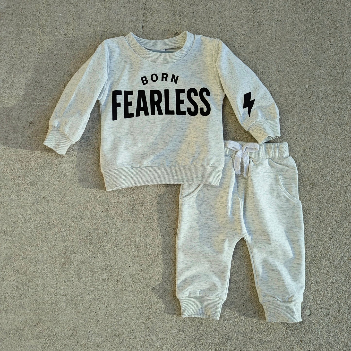 Born Fearless Light Grey Jogger Set - Kids
