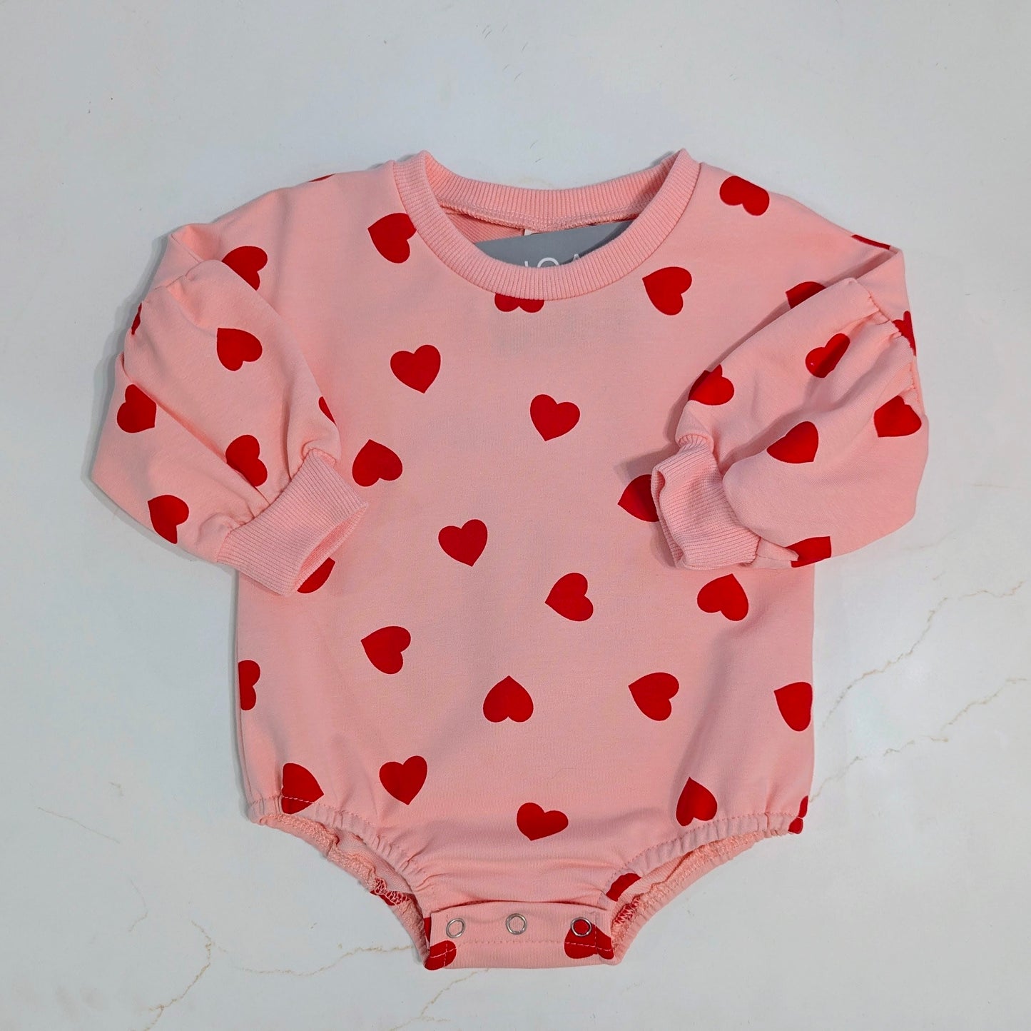 Love Bubble Sleeve Romper - Baby Girls