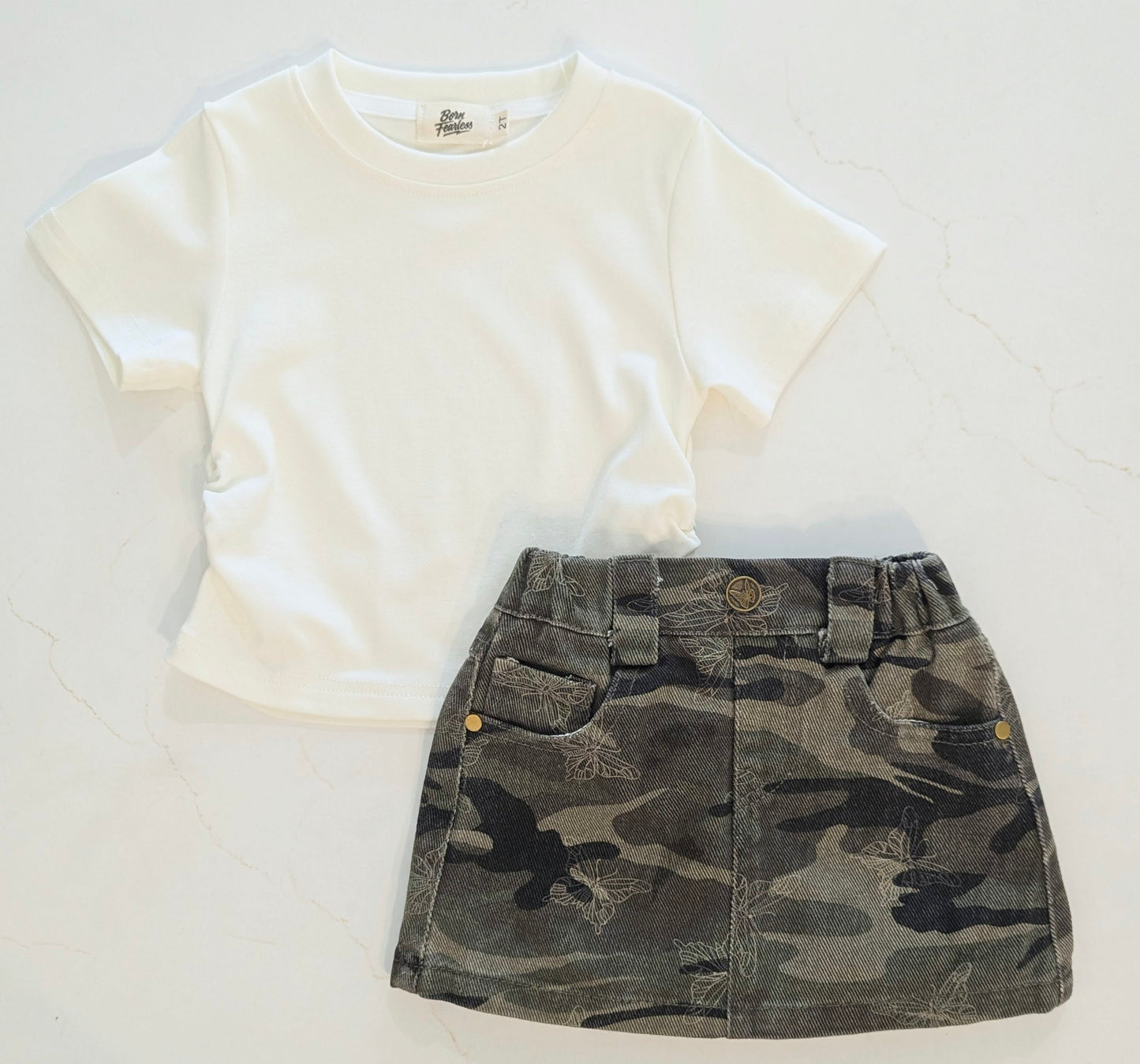 Off White Scrunch Top - Girls