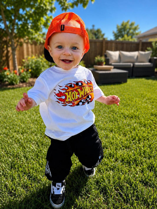 Checkered Flame Wheels Kid's Graphic T-shirt