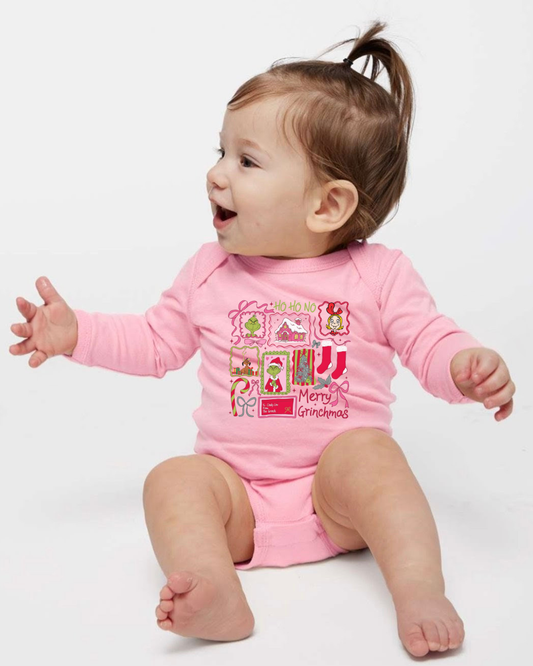 Merry Grinchmas Girl's Long Sleeve Shirt - Baby & Kids
