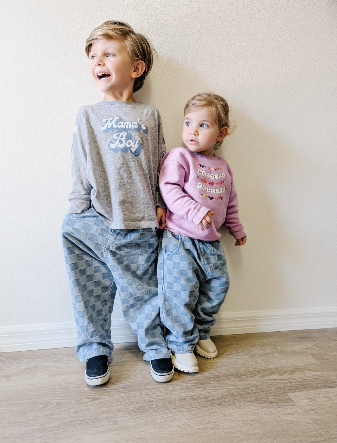 Checkered Baggy Blue Jeans - Kids