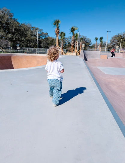 Checkered Baggy Blue Jeans - Kids