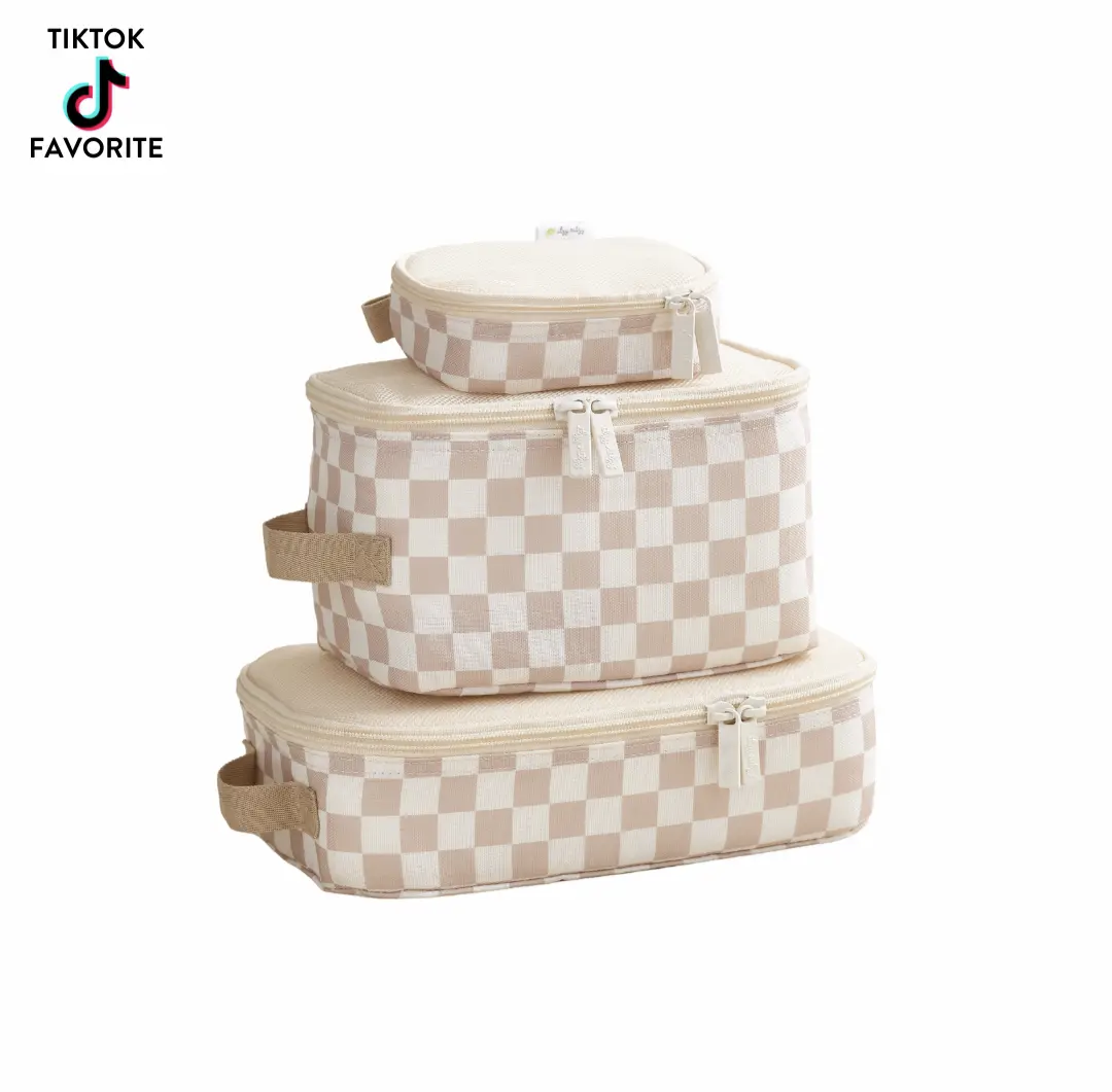 Taupe Checkerboard Pack Like A Boss Packing Cubes