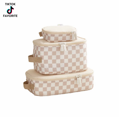 Taupe Checkerboard Pack Like A Boss Packing Cubes